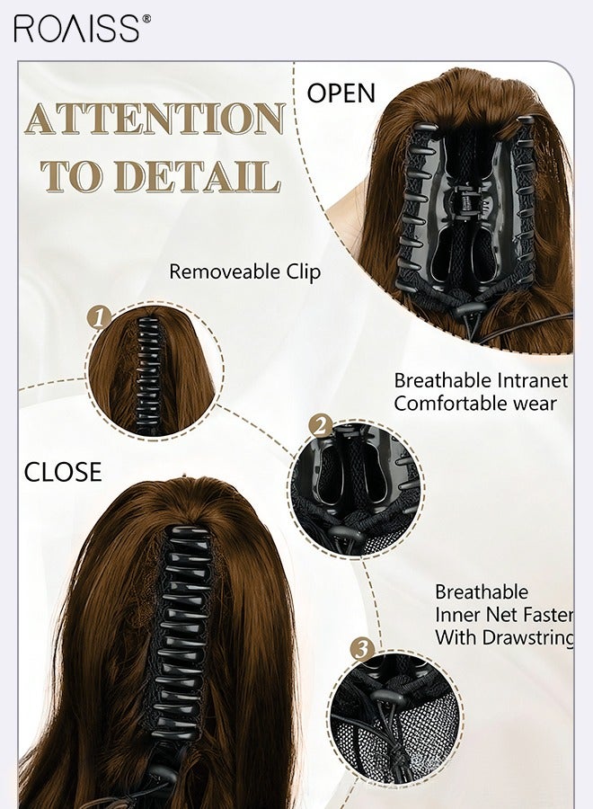 roaiss 22 Inch Ponytail Extensions Synthetic Curly Pony Tail for Daily Party Use Long Curly Hair Ponytail Extension Claw Jaw Clip Natural Fluffy Ponytail Wig with Drawstring for Women - Image 5